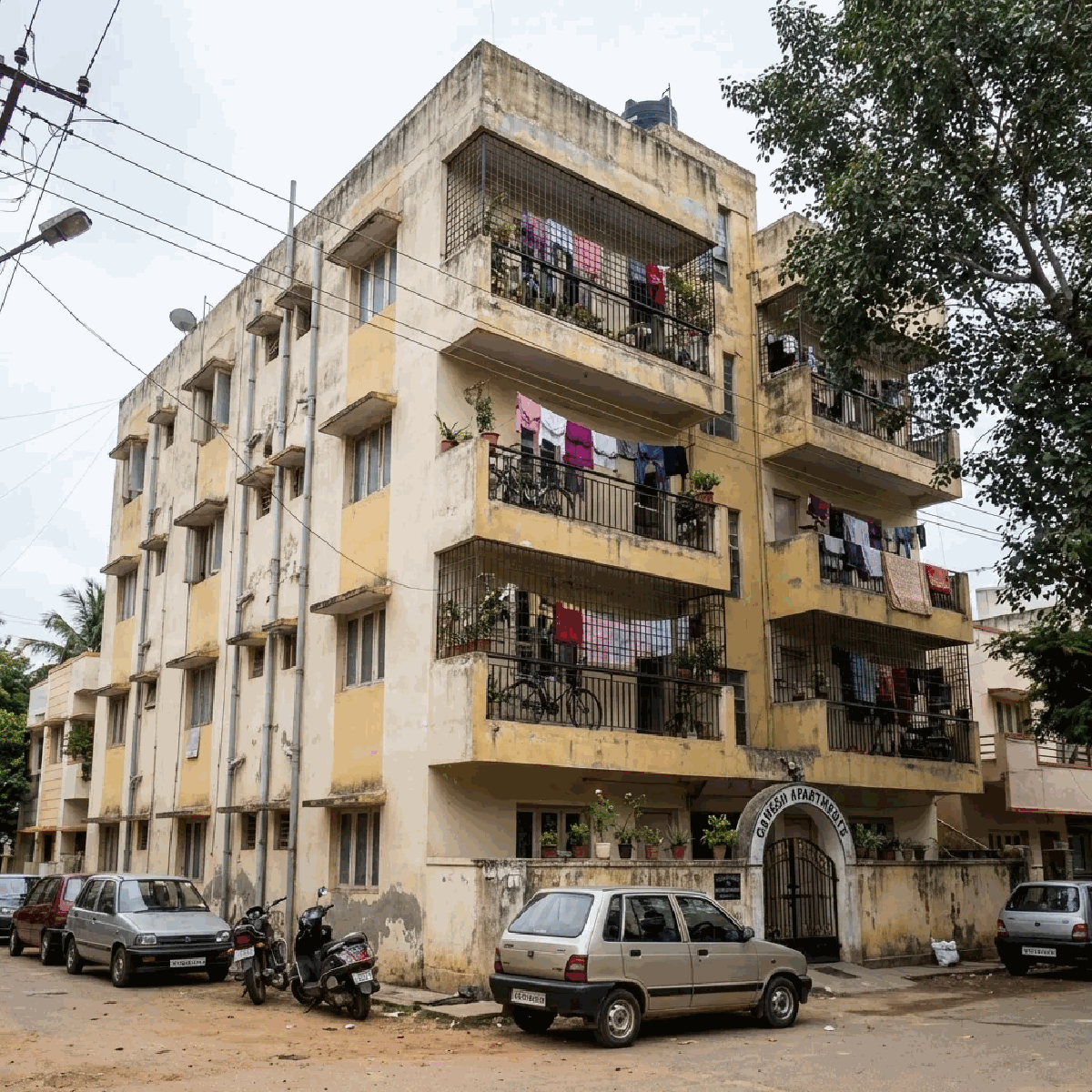 Old apartment building in Bangalore residential area
