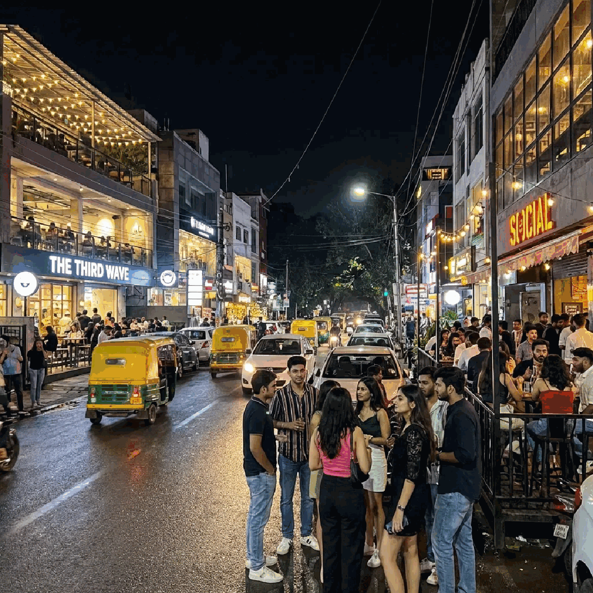 Koramangala street with cafes and nightlife