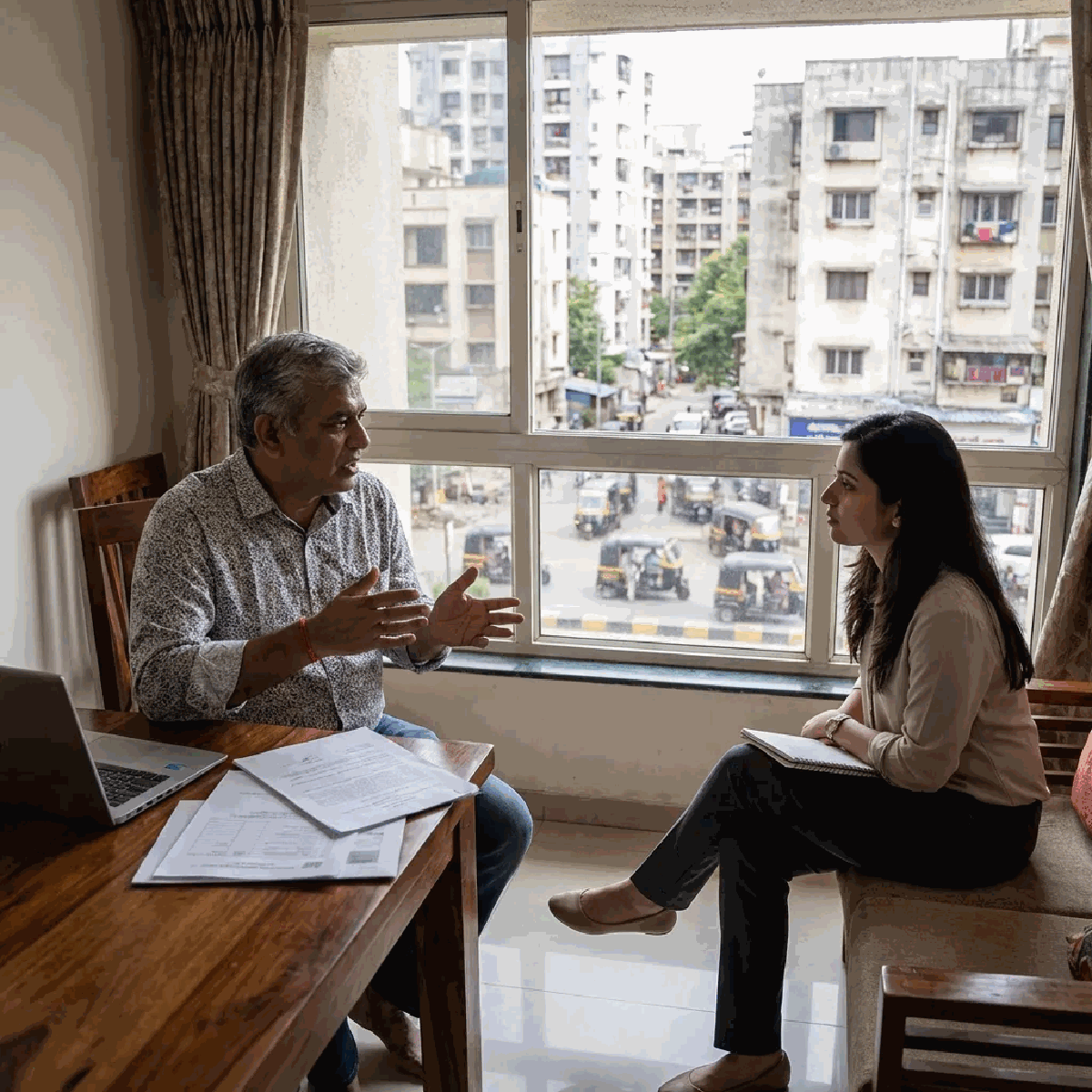 Landlord discussing rent with tenant