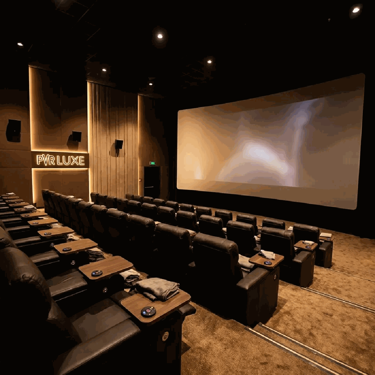 Modern multiplex cinema interior with recliner seats in India