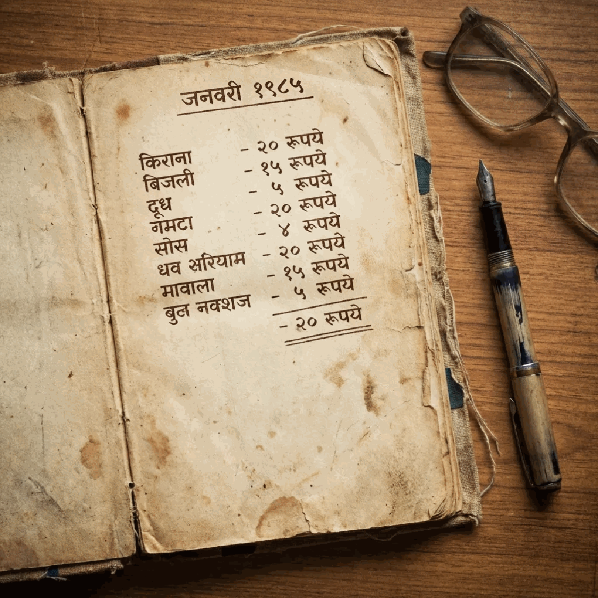 Old budget diary showing savings calculations