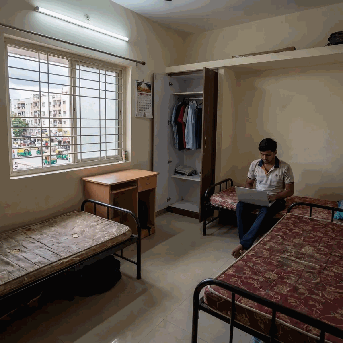 Basic PG hostel room in Bangalore