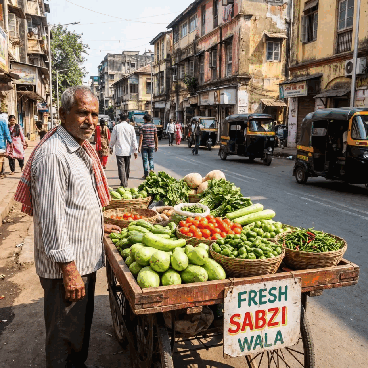 Traditional Indian sabzi wala with cart